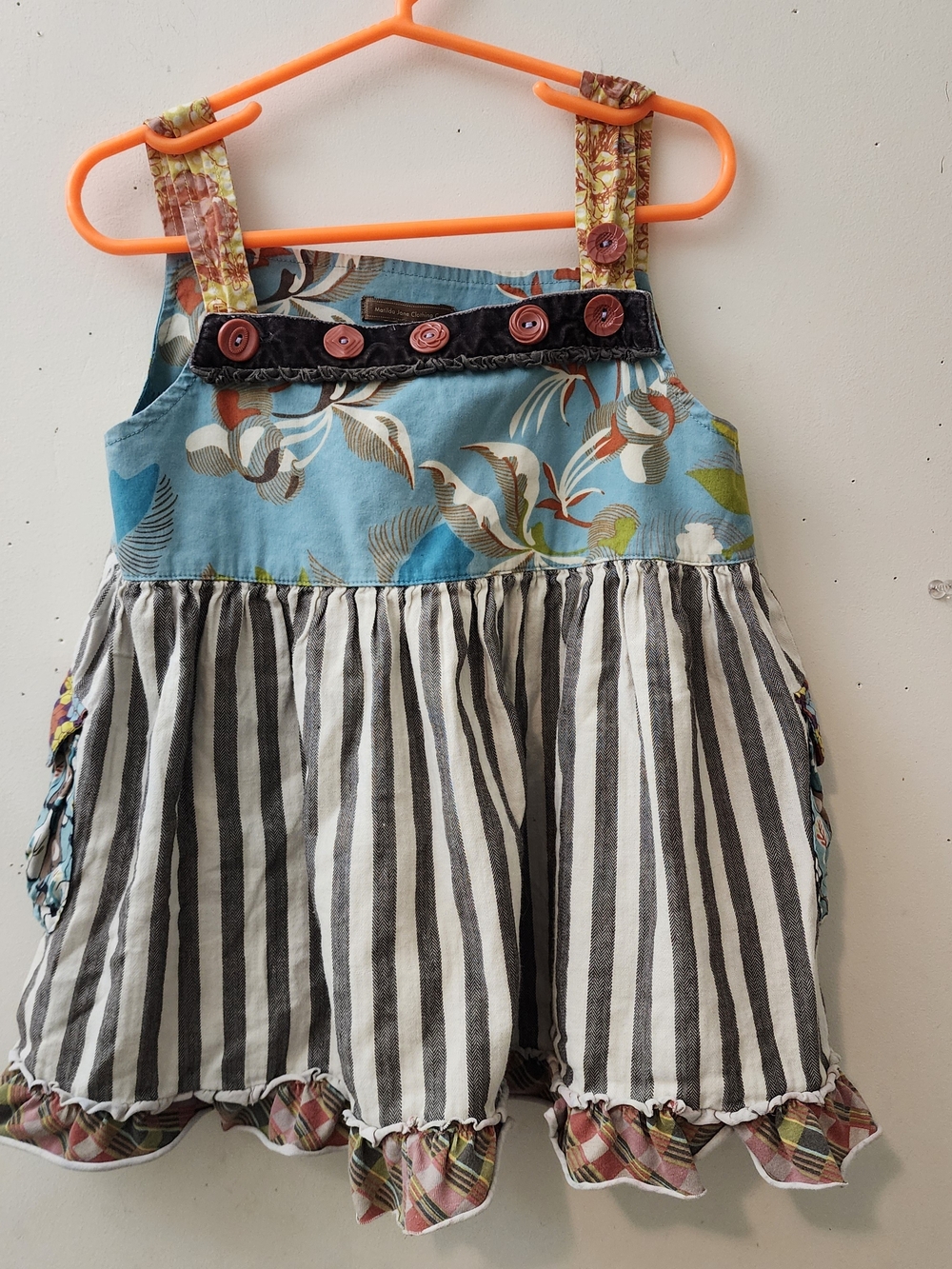Matilda Jane Blue Floral & Black-White Stripe Jumper Dress